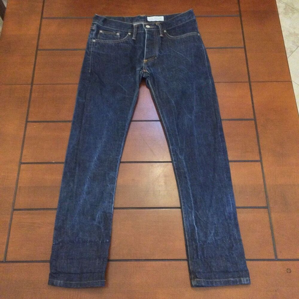Gustin skinny dark wash raw jeans button fly 31
